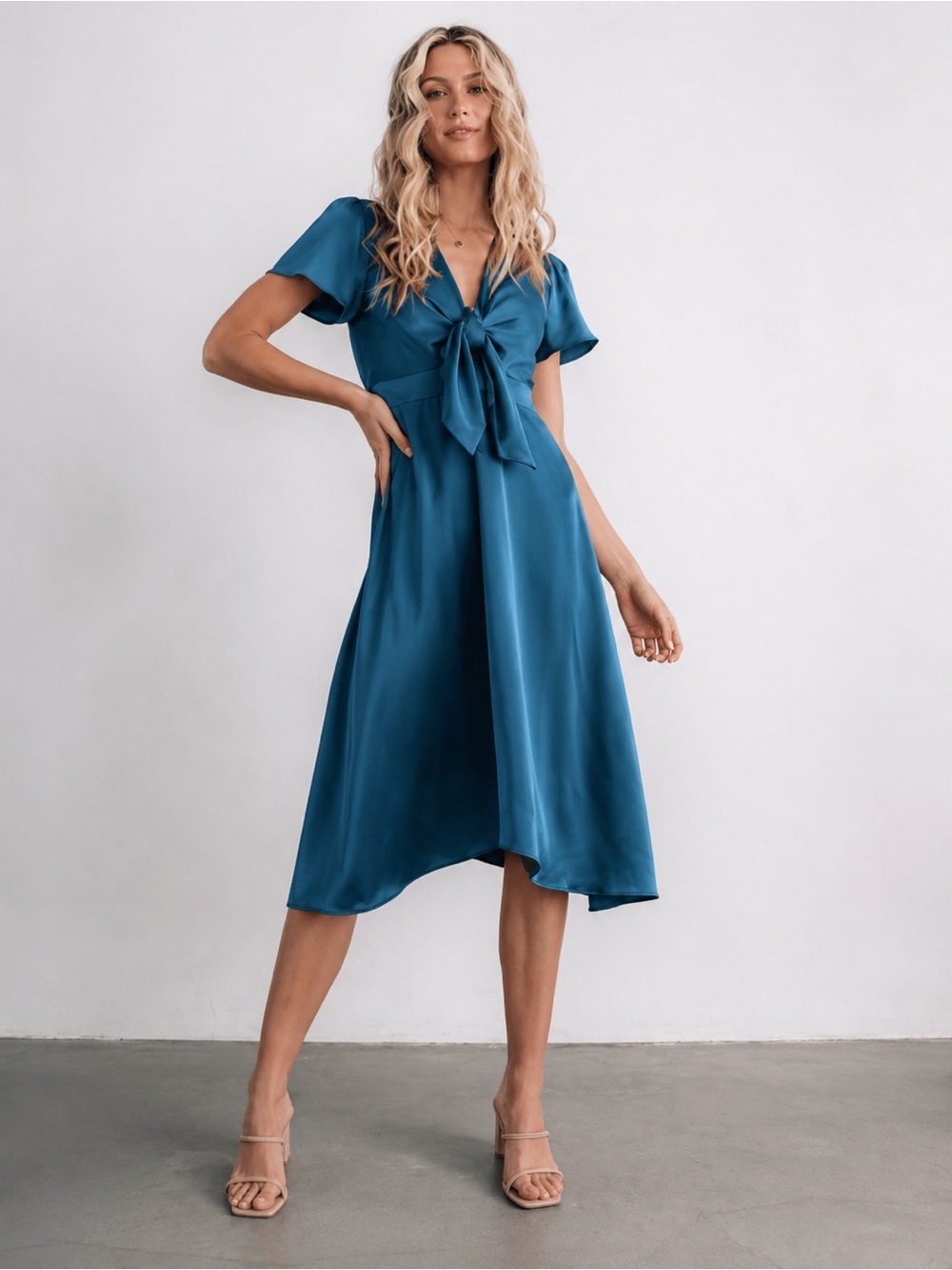 NWT Baltic Born Poppy Satin Midi Dress Persian Blue Large Wedding Guest